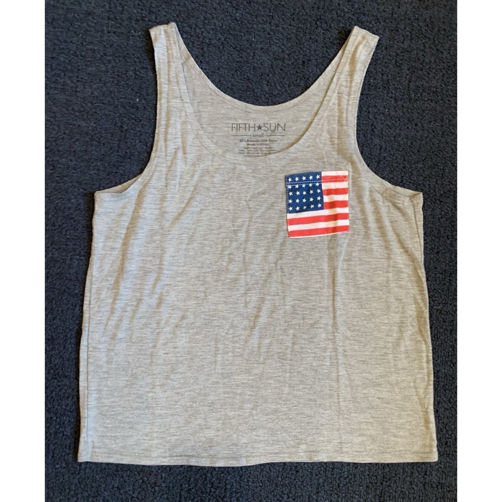Fifth Sun Tank Top Women's Small Sleeveless‎ Shirt USA Flag with Pocket